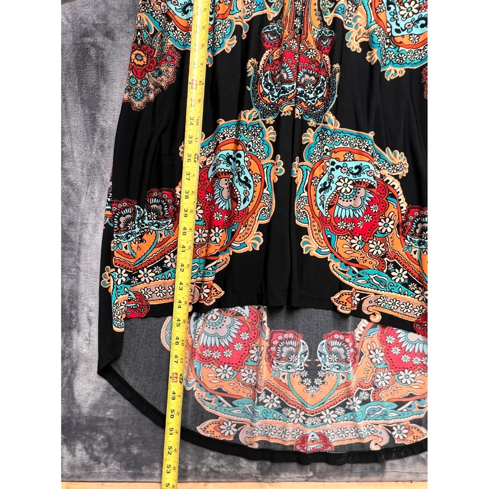 One World High Low Maxi Dress Women XL Multicolor Paisley Boho Rhinestone Summer - Picture 4 of 10